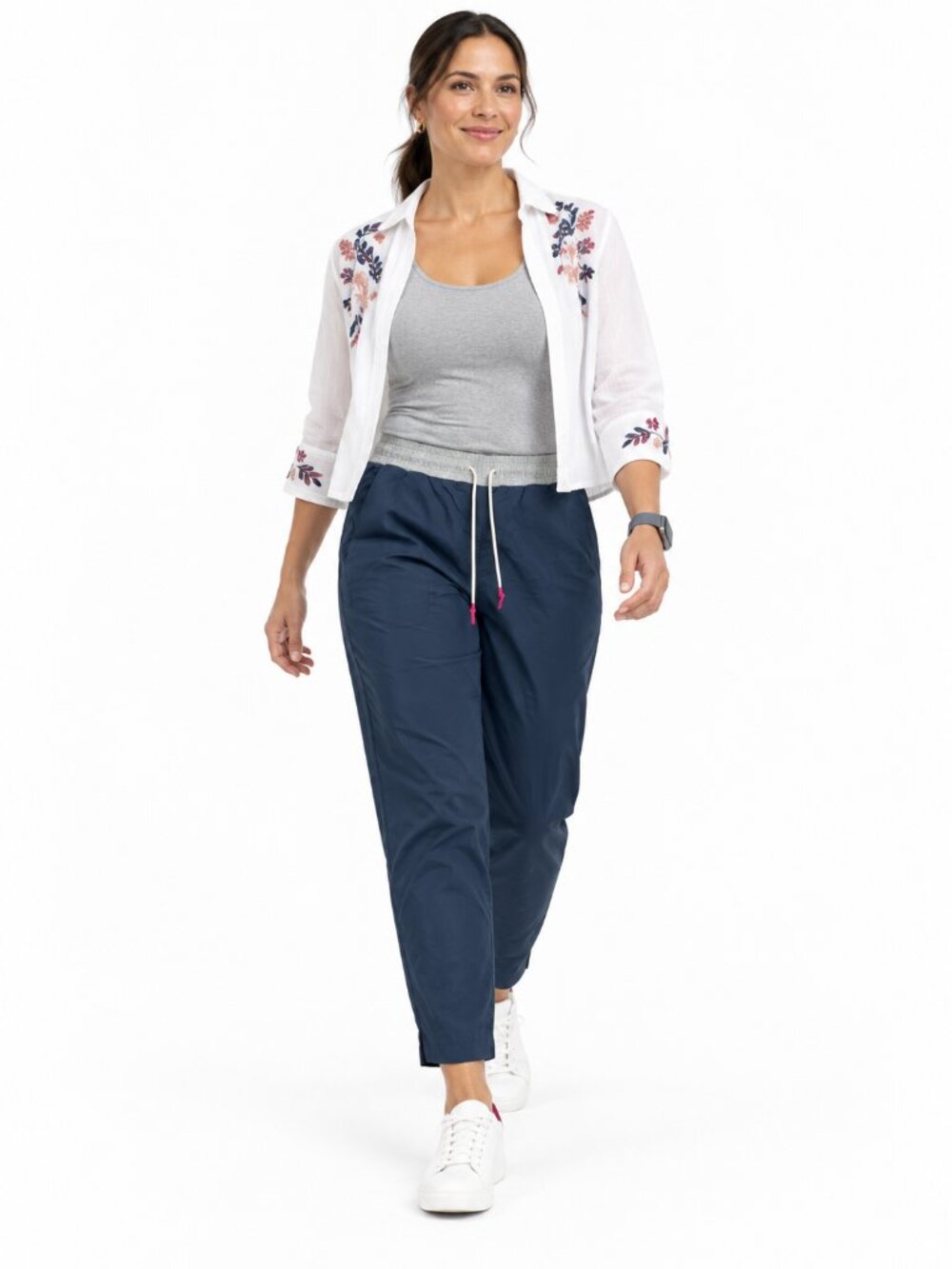 CALME by Johnny Was Mix Nylon Taper Leg Track Pants Navy Blue Size L
